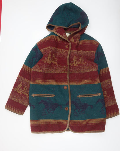 Sequence Womens Multicoloured Wool Blend Hooded Western Coat M