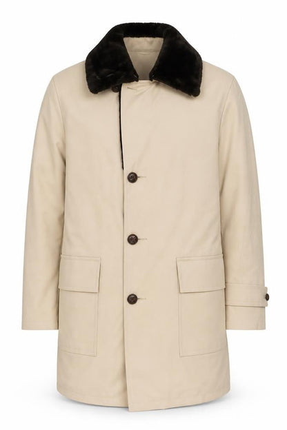 JCPenney Men's Beige Cotton Mid-Length Overcoat 40R Classic Style