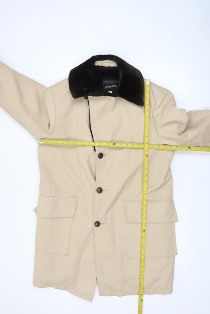 JCPenney Men's Beige Cotton Mid-Length Overcoat 40R Classic Style