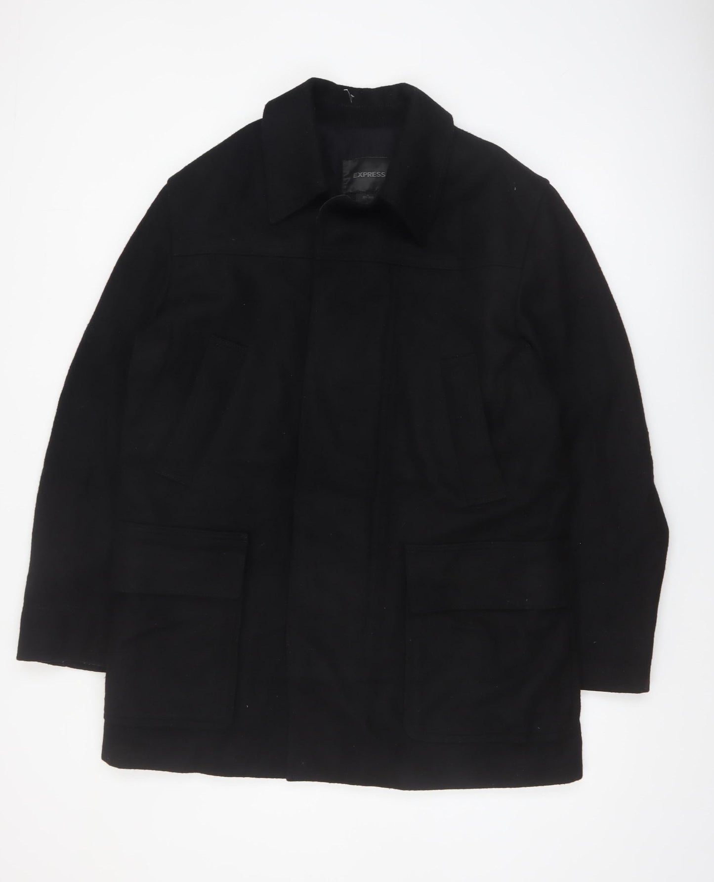 Express Men’s Black Wool Blend Mid-Length Overcoat L