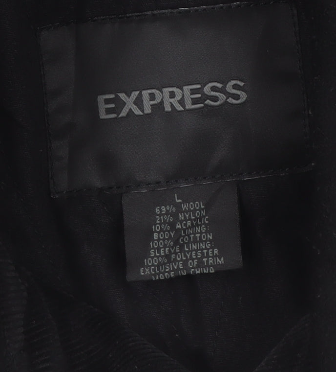 Express Men’s Black Wool Blend Mid-Length Overcoat L