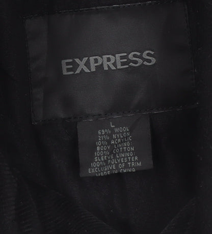 Express Men’s Black Wool Blend Mid-Length Overcoat L