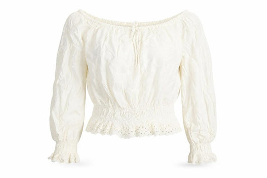 H&M Divided Women Ivory Off Shoulder Long Sleeve Peasant Blouse XS