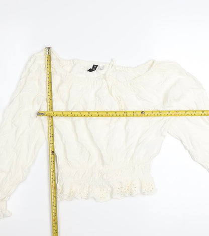 H&M Divided Women Ivory Off Shoulder Long Sleeve Peasant Blouse XS