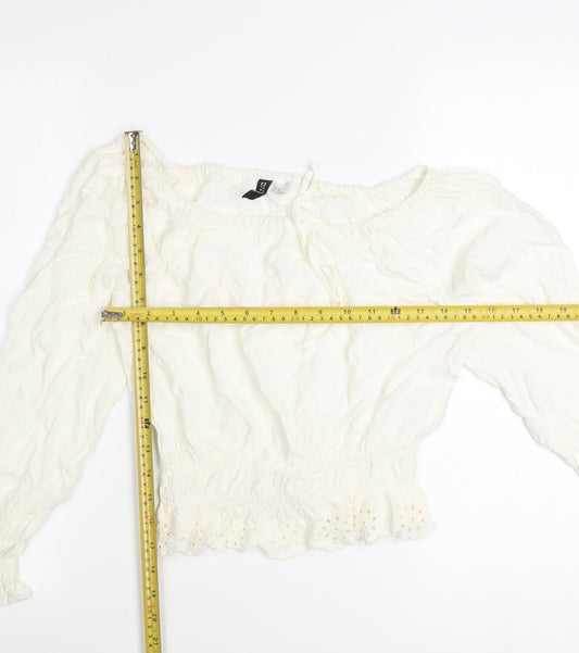 H&M Divided Women Ivory Off Shoulder Long Sleeve Peasant Blouse XS