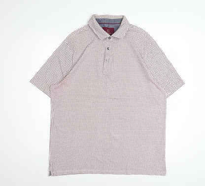 Marks and Spencer Men's Red Check Cotton Polo Shirt Size L