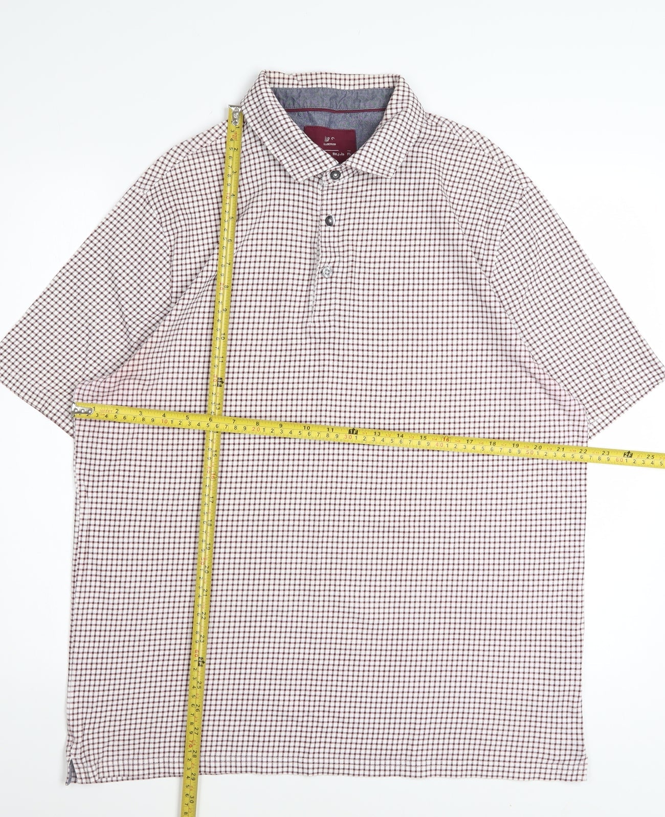 Marks and Spencer Men's Red Check Cotton Polo Shirt Size L
