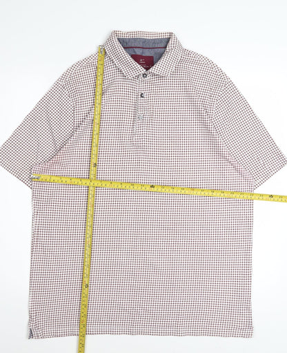 Marks and Spencer Men's Red Check Cotton Polo Shirt Size L