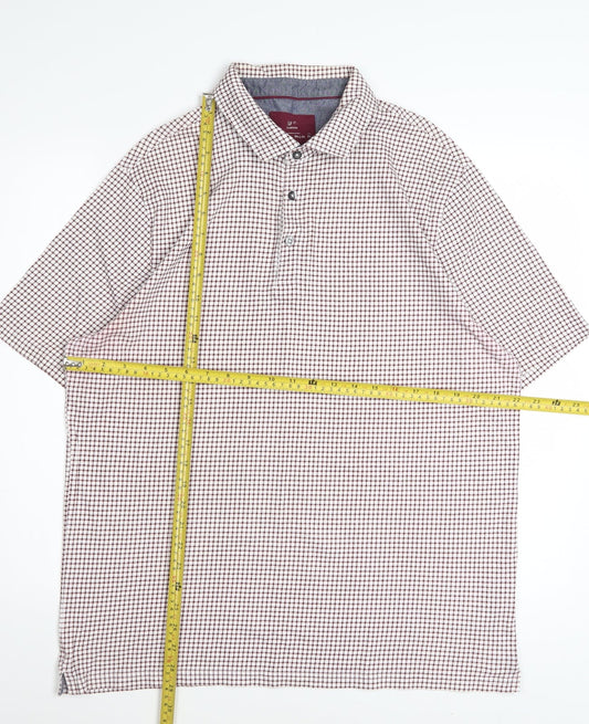 Marks and Spencer Men's Red Check Cotton Polo Shirt Size L