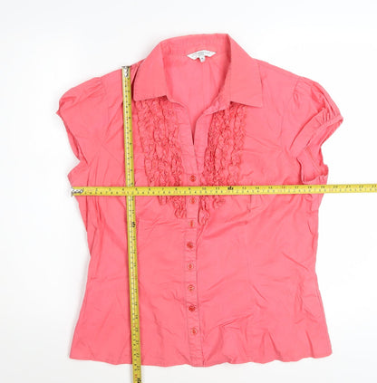New Look Womens Coral Pink Ruffle Button-Up Blouse Size 16