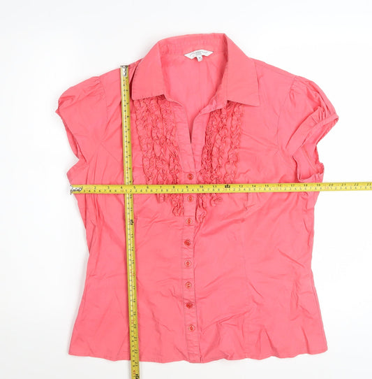 New Look Womens Coral Pink Ruffle Button-Up Blouse Size 16