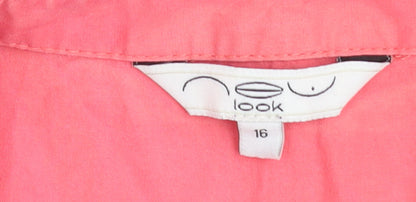 New Look Womens Coral Pink Ruffle Button-Up Blouse Size 16