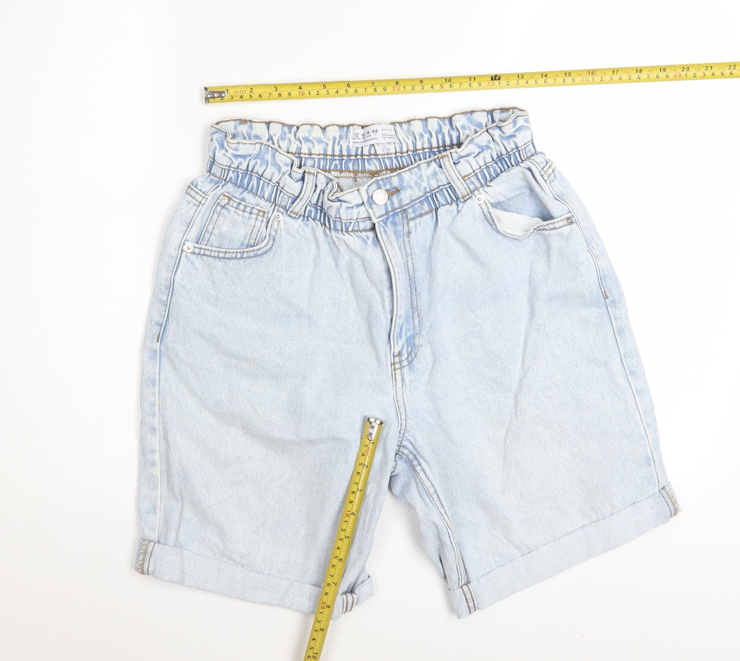 Primark Women’s Blue Paperbag Denim Shorts Size 12