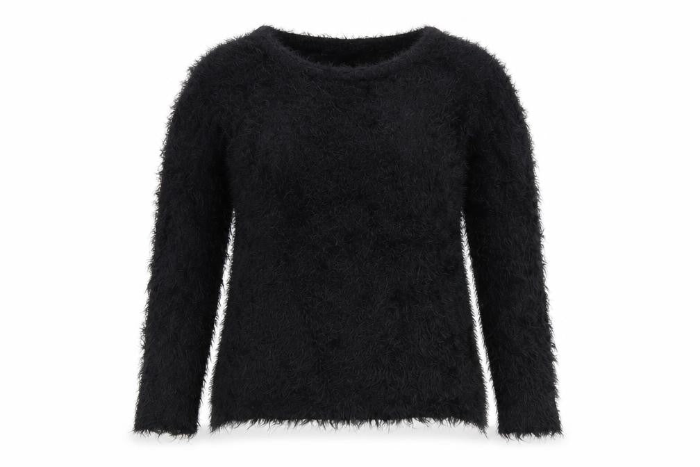 Pilot Women Black Fuzzy Long Sleeve Pullover Jumper S/M Acrylic Blend