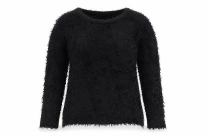 Pilot Women Black Fuzzy Long Sleeve Pullover Jumper S/M Acrylic Blend
