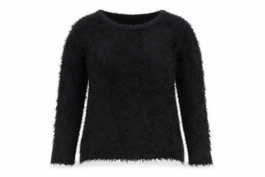 Pilot Women Black Fuzzy Long Sleeve Pullover Jumper S/M Acrylic Blend