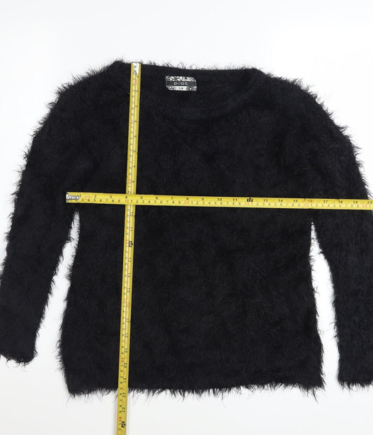 Pilot Women Black Fuzzy Long Sleeve Pullover Jumper S/M Acrylic Blend