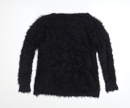 Pilot Women Black Fuzzy Long Sleeve Pullover Jumper S/M Acrylic Blend