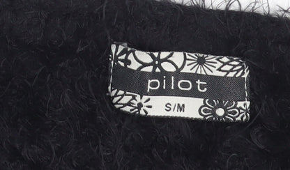 Pilot Women Black Fuzzy Long Sleeve Pullover Jumper S/M Acrylic Blend