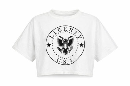 Boohoo Women's White Cropped USA Liberty T-Shirt Size 12