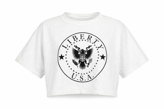 Boohoo Women's White Cropped USA Liberty T-Shirt Size 12