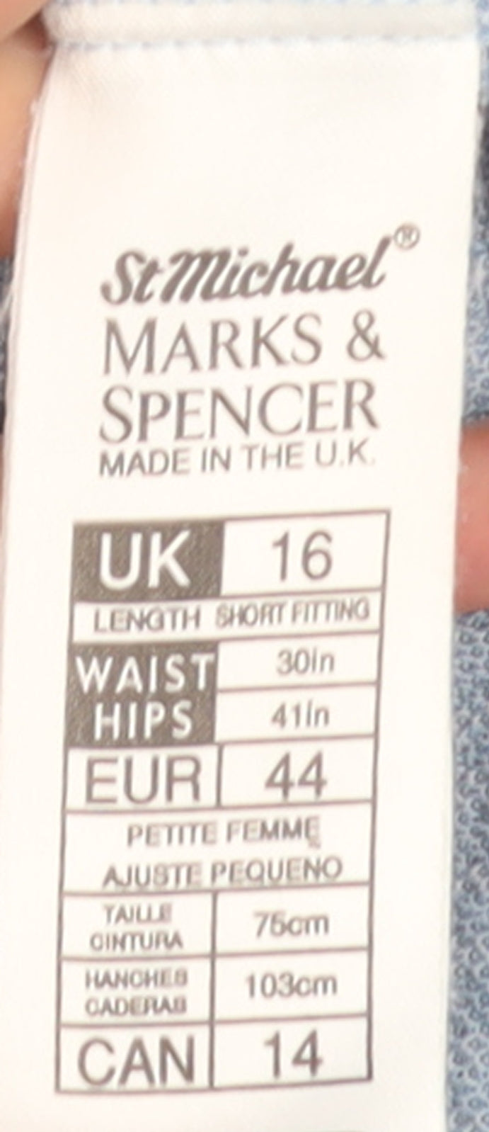 Marks and Spencer Women's Blue Check Trousers Size 16 Petite