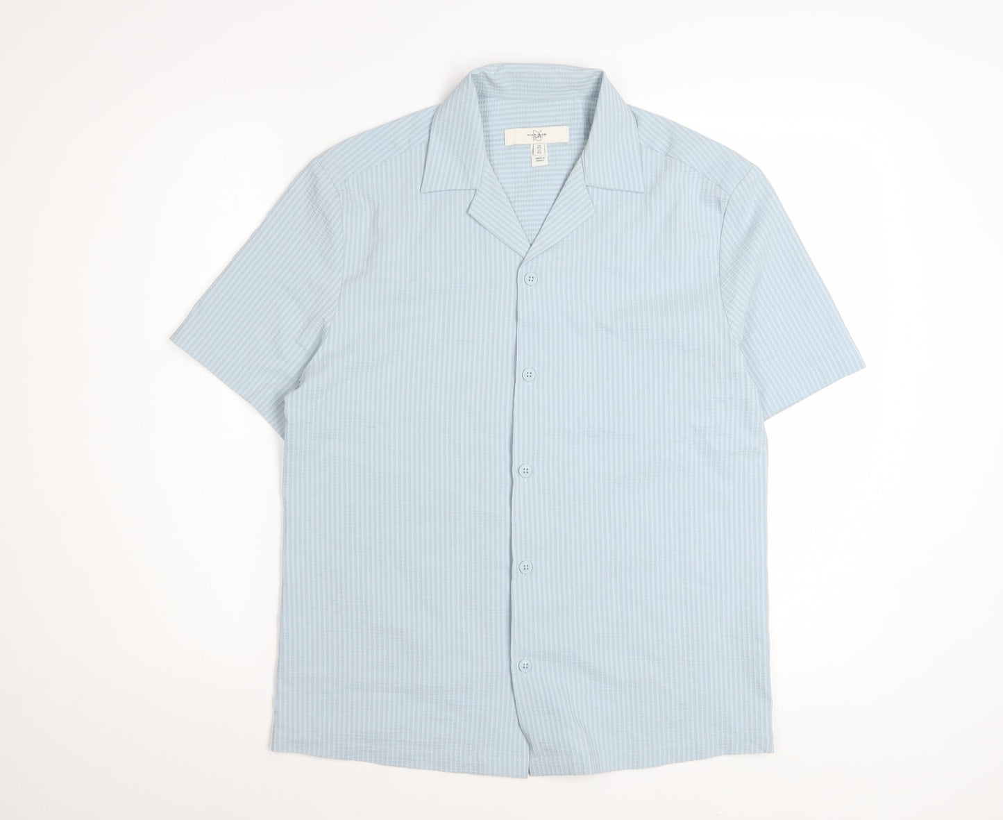 River Island Men's Blue Striped Short Sleeve Button-Up Shirt XS