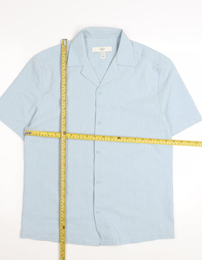 River Island Men's Blue Striped Short Sleeve Button-Up Shirt XS
