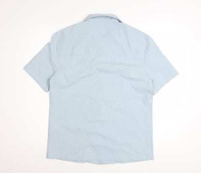 River Island Men's Blue Striped Short Sleeve Button-Up Shirt XS