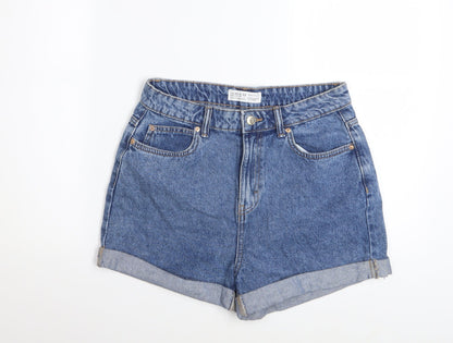 Primark Women Blue Denim High-Waist Turn-Up Shorts Size 12