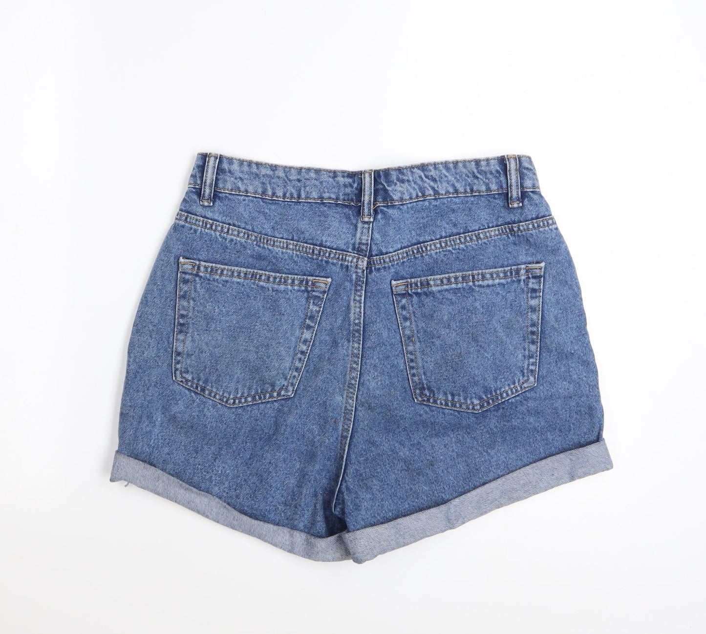 Primark Women Blue Denim High-Waist Turn-Up Shorts Size 12