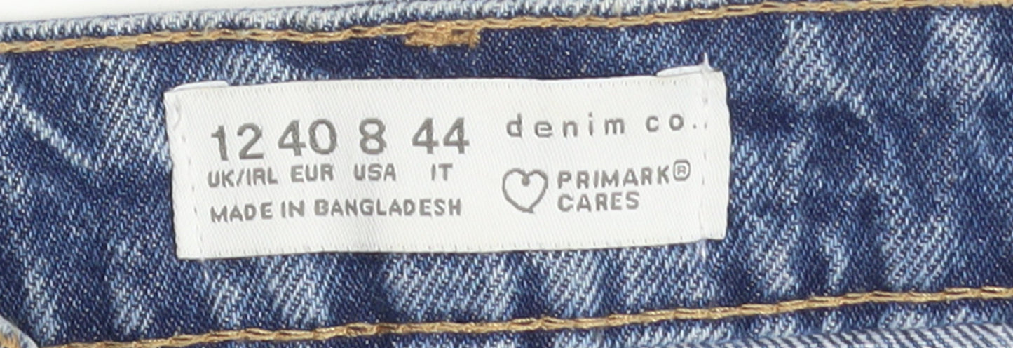 Primark Women Blue Denim High-Waist Turn-Up Shorts Size 12