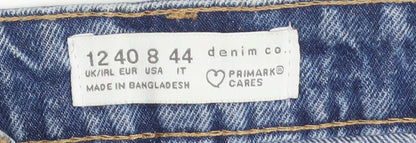 Primark Women Blue Denim High-Waist Turn-Up Shorts Size 12