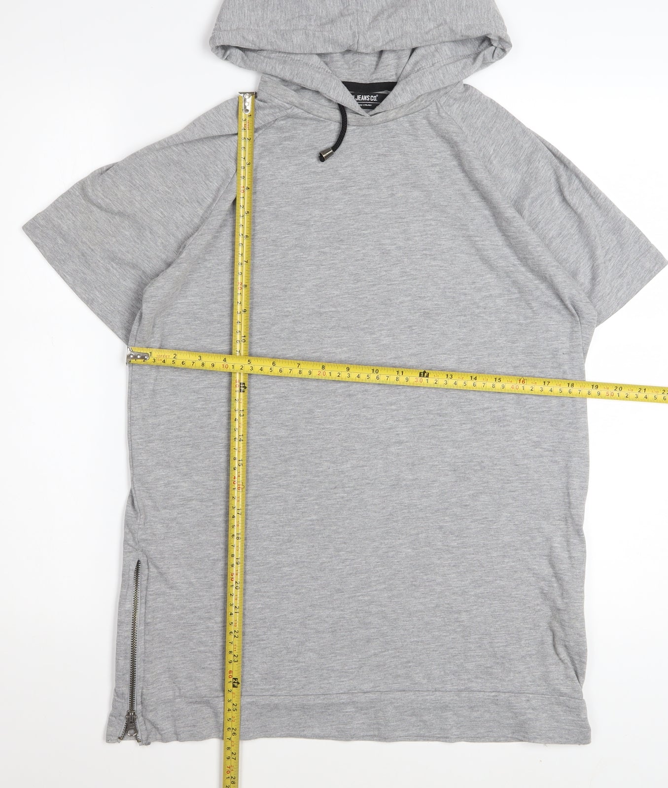 Voi Jeans Co. Women Grey Hooded Short Sleeve Zip T-Shirt M