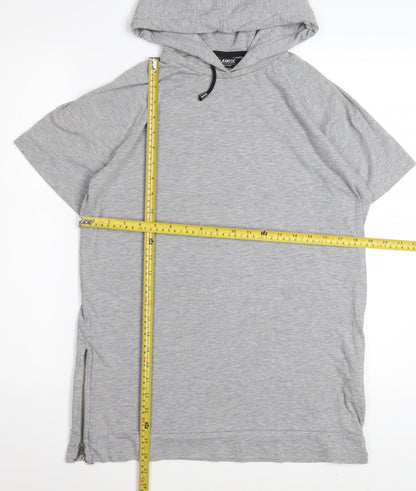 Voi Jeans Co. Women Grey Hooded Short Sleeve Zip T-Shirt M