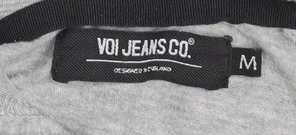 Voi Jeans Co. Women Grey Hooded Short Sleeve Zip T-Shirt M