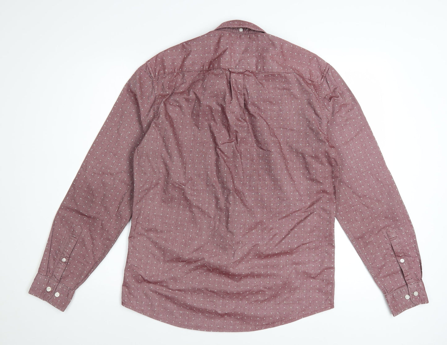 Marks and Spencer Men's Red Geometric Cotton Long Sleeve Shirt Size S