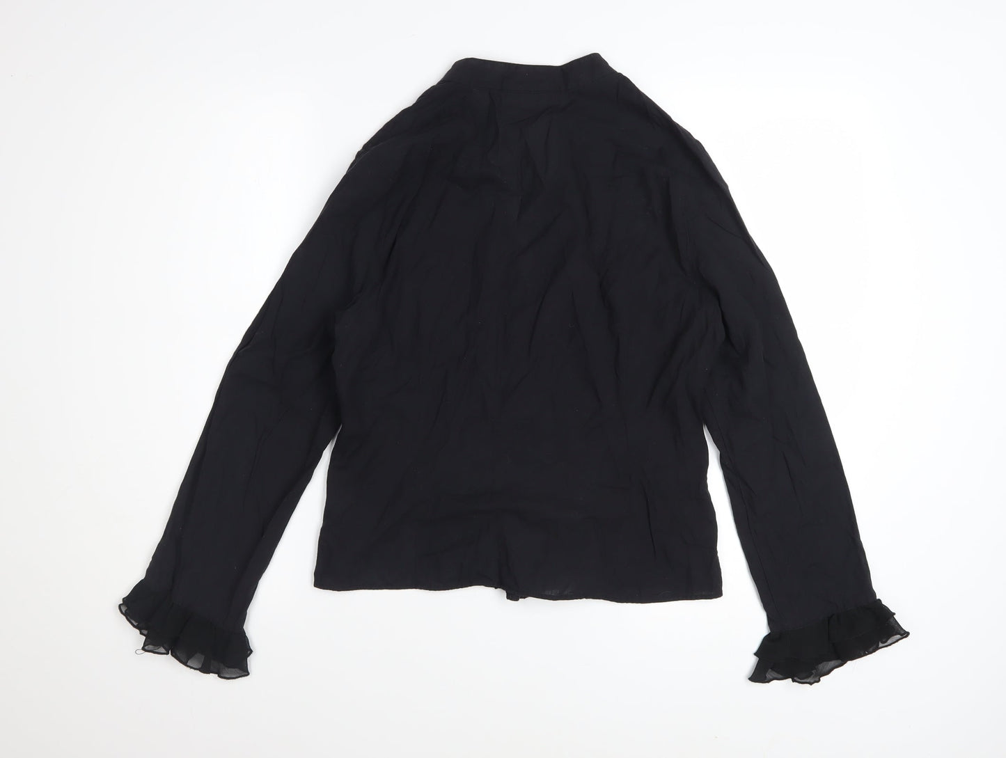 Wallis Women Black Cotton Ruffle Long Sleeve Tunic Blouse Size 16
