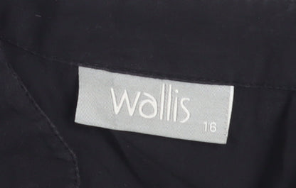 Wallis Women Black Cotton Ruffle Long Sleeve Tunic Blouse Size 16
