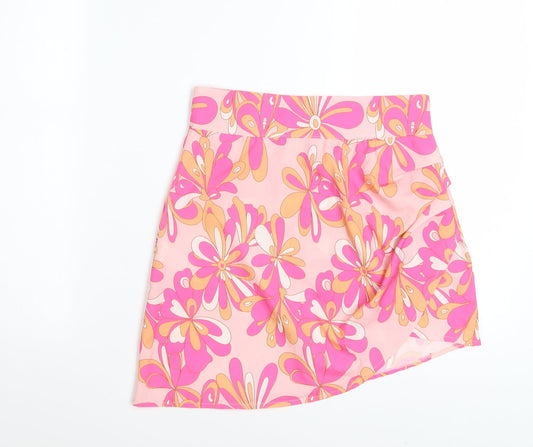 PrettyLittleThing Women's Pink Floral Mini Skirt Size 8