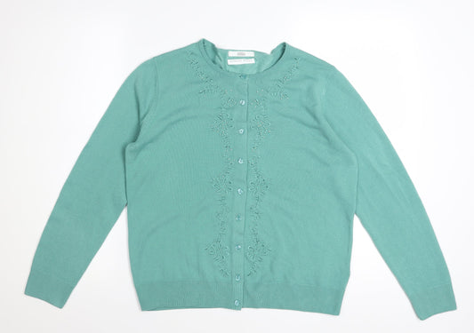 Marks and Spencer Women Green Size 14 Embroidered Cardigan