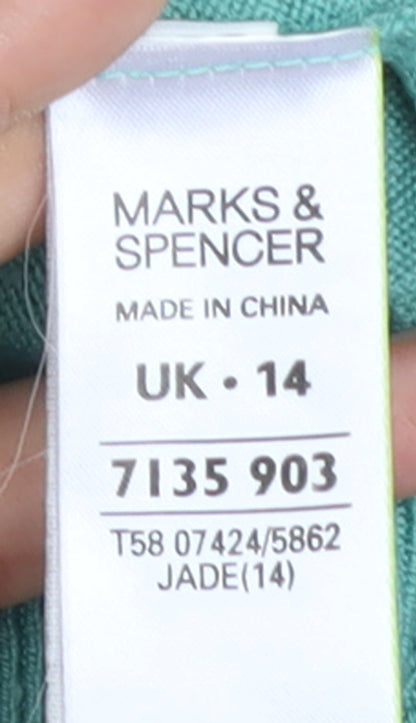 Marks and Spencer Women Green Size 14 Embroidered Cardigan