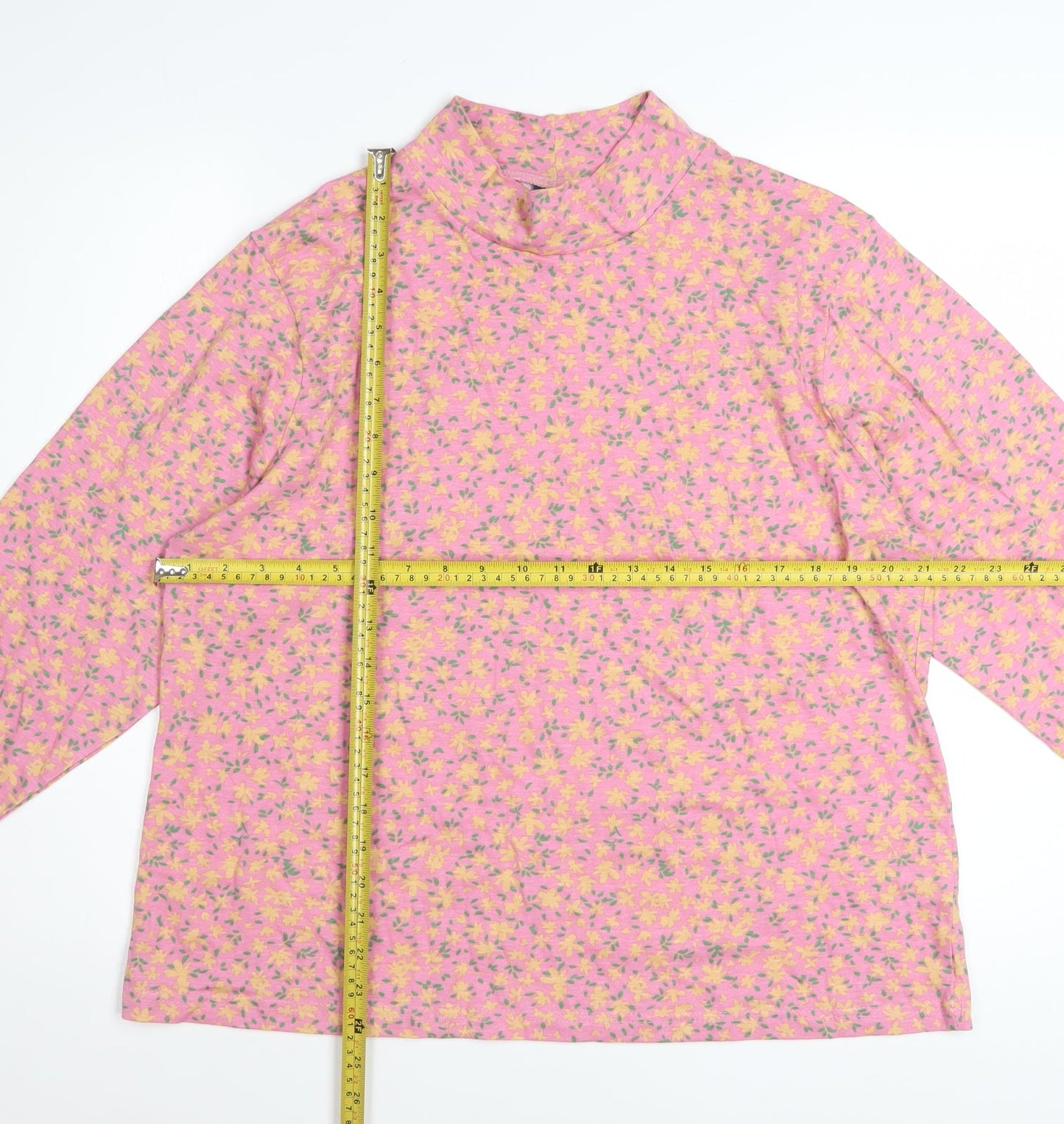 Amber Women’s Pink Floral Long Sleeve Mock Neck Cotton Top Size 20