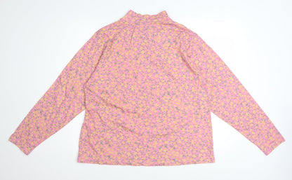 Amber Women’s Pink Floral Long Sleeve Mock Neck Cotton Top Size 20