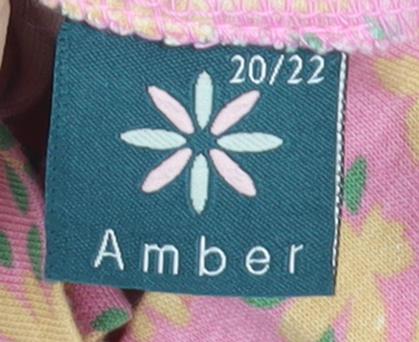 Amber Women’s Pink Floral Long Sleeve Mock Neck Cotton Top Size 20