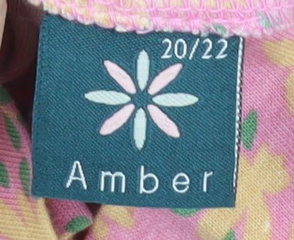 Amber Women’s Pink Floral Long Sleeve Mock Neck Cotton Top Size 20