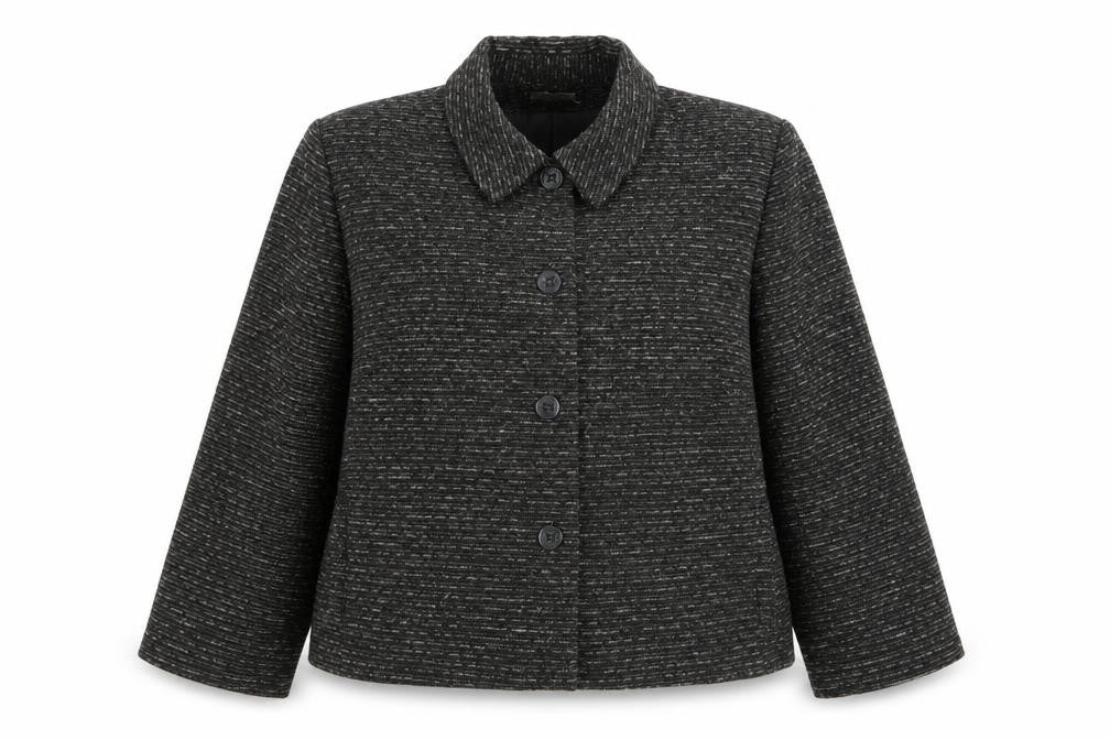 Damart Women’s Black Tweed Button Jacket Size 26 Lined Wool Blend