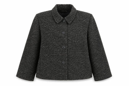 Damart Women’s Black Tweed Button Jacket Size 26 Lined Wool Blend
