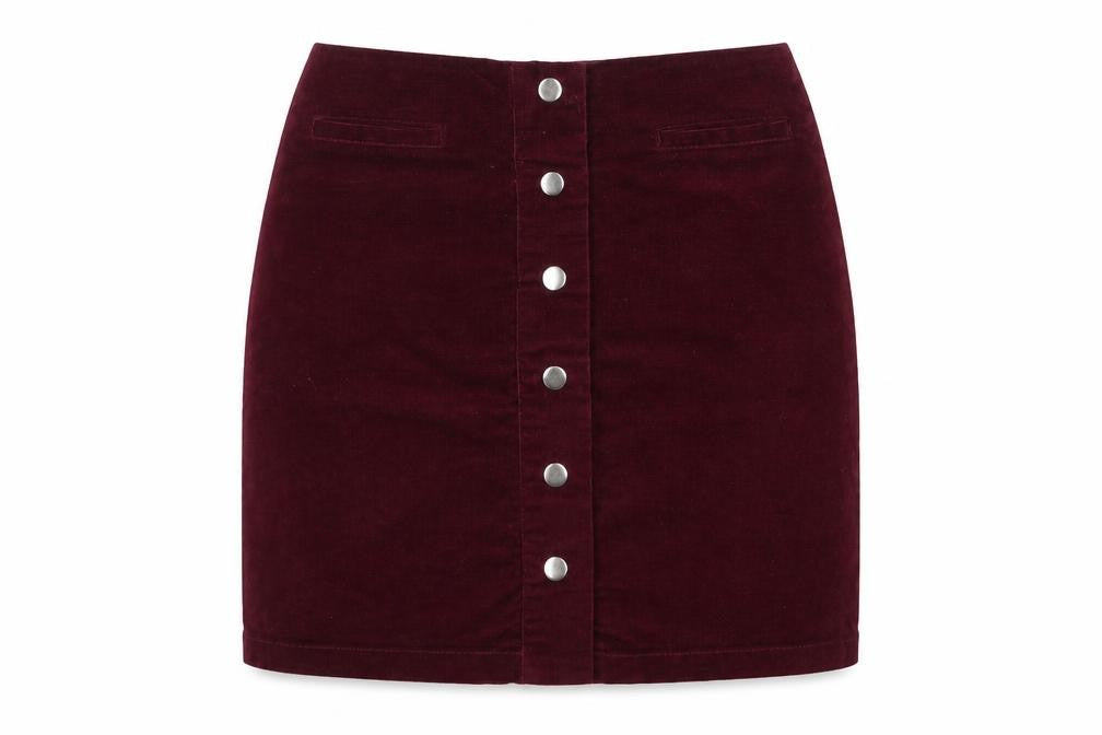 Papaya Women Red Corduroy Button Short Pencil Skirt Size 10