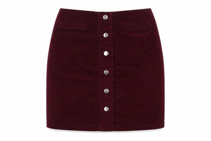 Papaya Women Red Corduroy Button Short Pencil Skirt Size 10